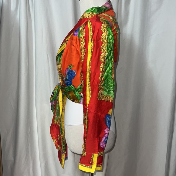 Gianni Versace Vintage SS 1993 Paradise Lost Printed Silk Off Shoulder Blouse - Picture 9 of 16